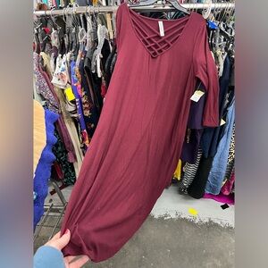 Zenana Outfitters Long Sleeve Burgundy Dress